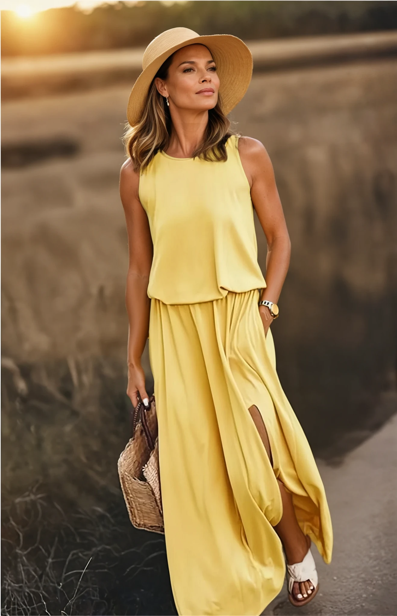Robe Maxi Élégante Sans Manches Femme – Col Rond Style Estival