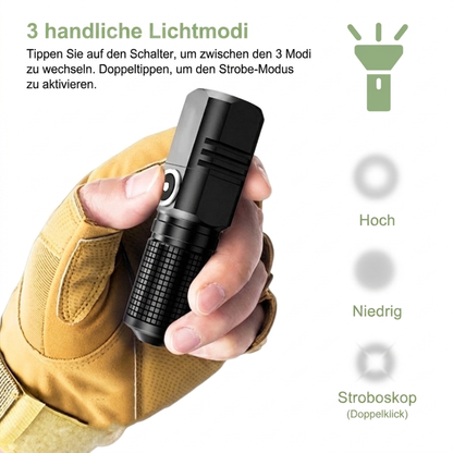 Mini LED Taschenlampe Wiederaufladbar – 10000 Lumen – USB-C & Zoomfunktion