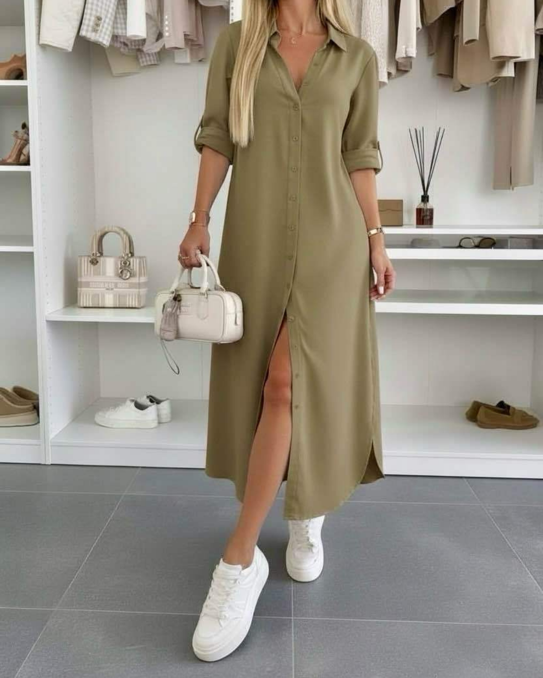 Urszula – elegancka sukienka koszulowa o luźnym kroju