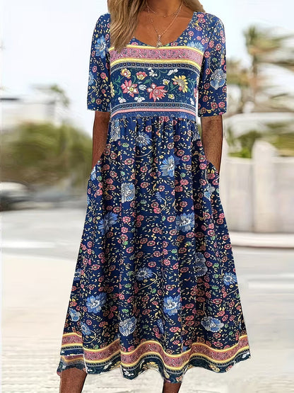 Lisan – Kleid mit Vintage-Blumenmuster und Tasche