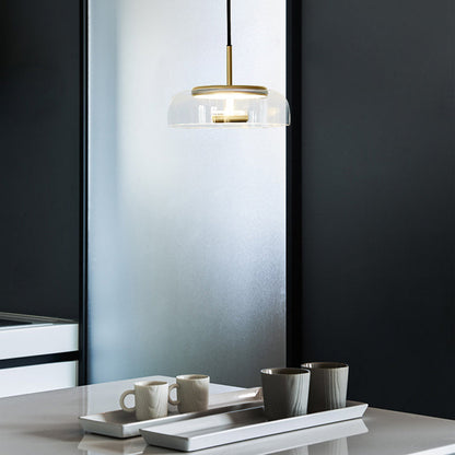 LED Pendelleuchte rund Glas Metall, Moderne Hängelampe