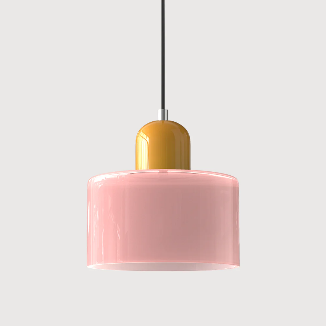 Tusa – Retro hänglampa med orange glaskupa & grön ovandel