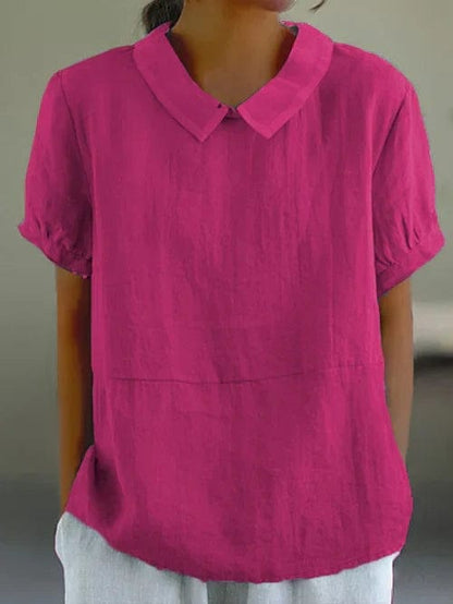 Lowenna - Short Sleeve Peter Pan Collar Linen Shirt