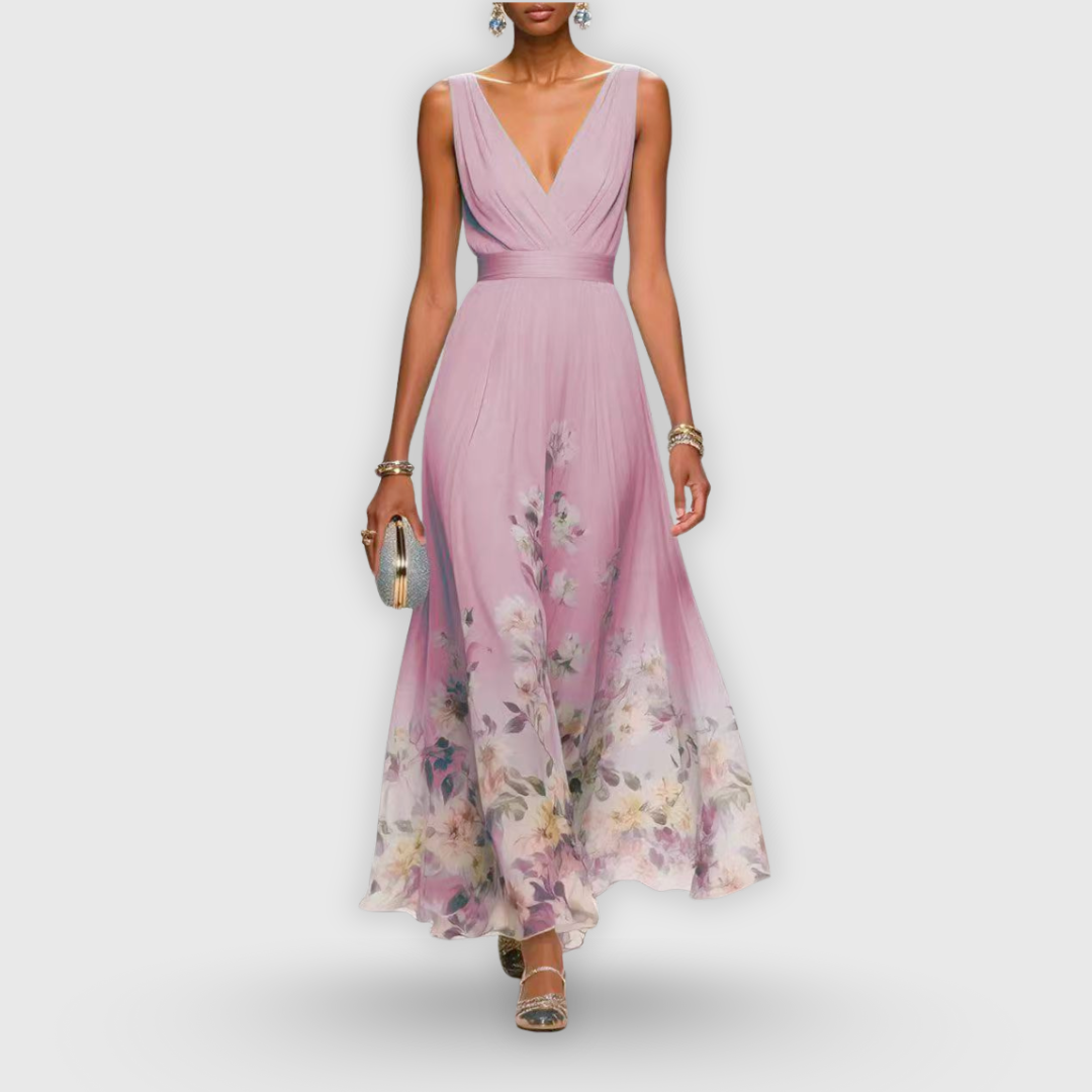 CELESTE – V-nyakú virágos maxi ruha