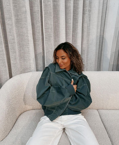Veste Oversize Femme Avec Fermeture Zippée – Style Moderne Décontracté