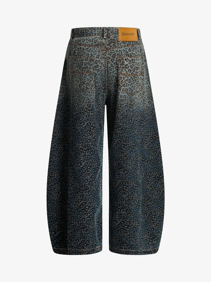 Leopard Print Denim Barrel Jeans
