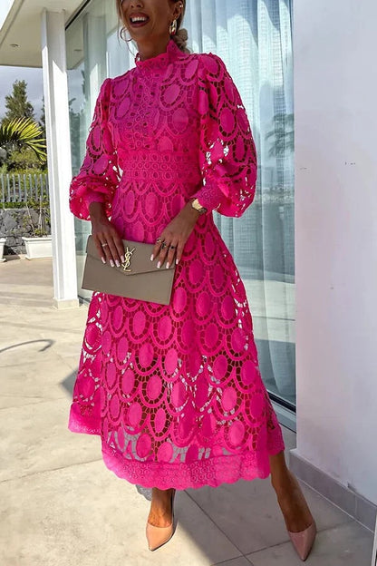 Jalvique™ Vestido Midi de Fiesta con Mangas de Encaje