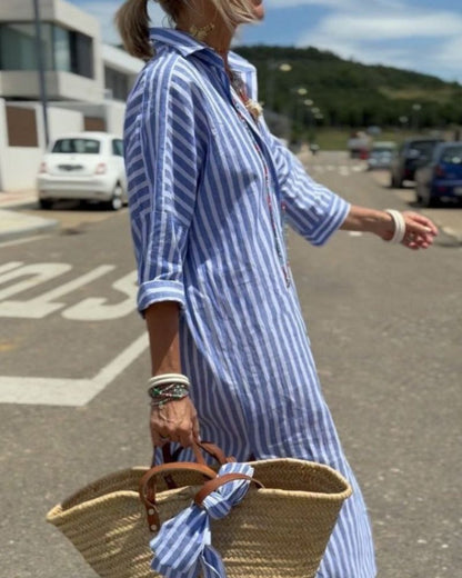 Calista Striped Button Shirt Dress