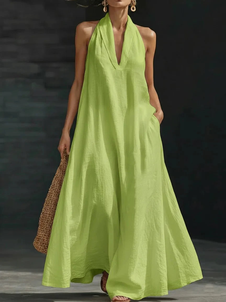 Amara | Linen Blend Halter Maxi Dress