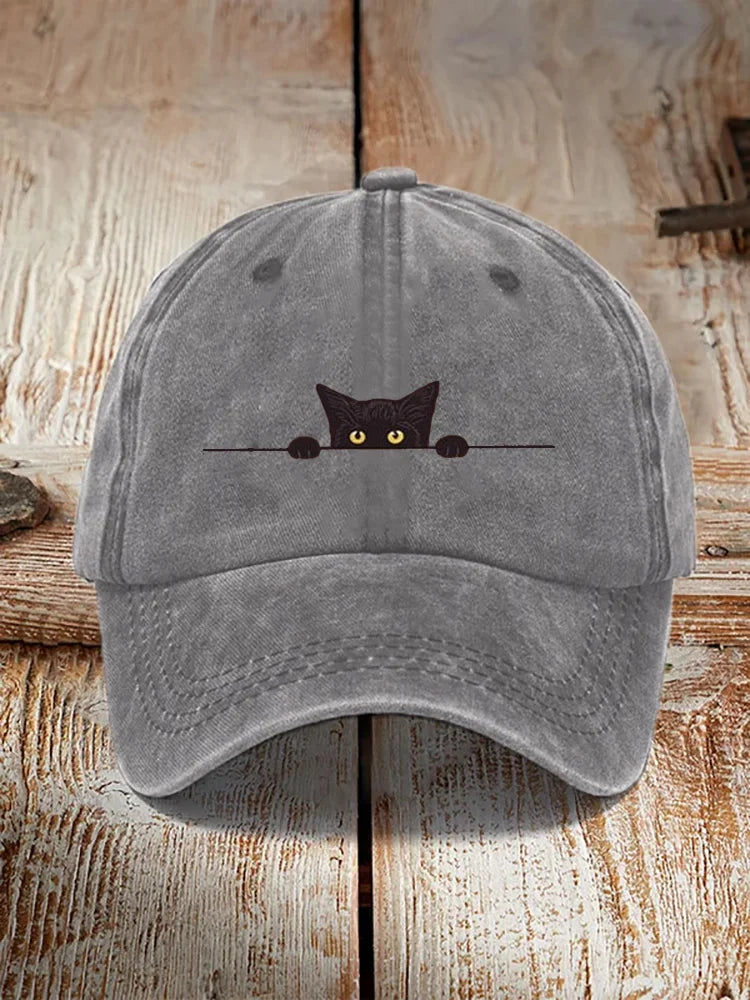 Japanse Kunst Zwarte Kat Print Washed Pet