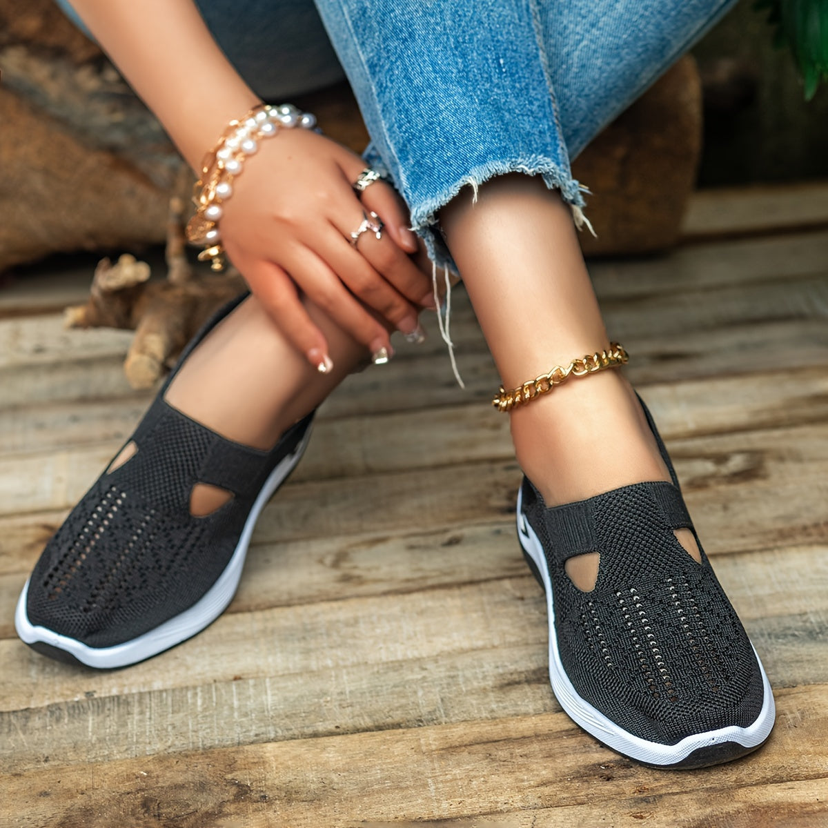 Buty damskie wsuwane sportowe | z siateczką i grubą podeszwą