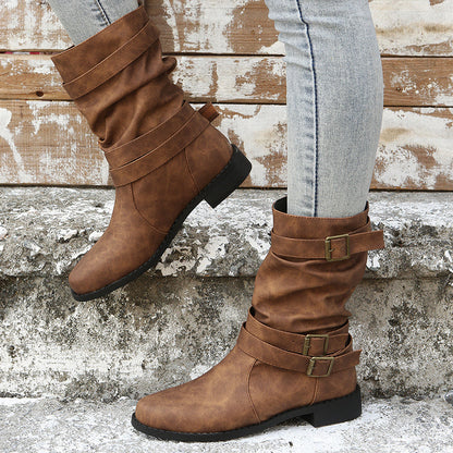 Nettie - Retro Leren Laarzen voor de Herfst-Winter