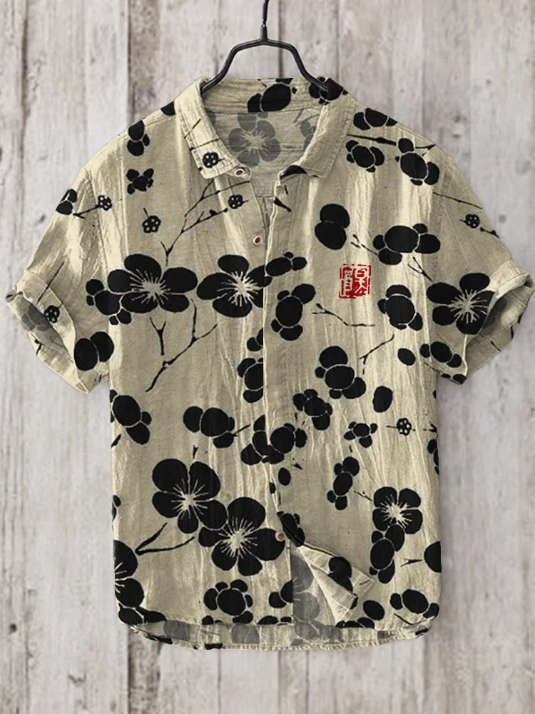 Kersen Bloesem Japanse Lino Kunst Linnen Blend Shirt