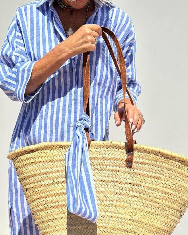 Jaldea - Striped Button Front Shirt Midi Dress