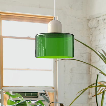 Tusa – Retro hänglampa med orange glaskupa & grön ovandel