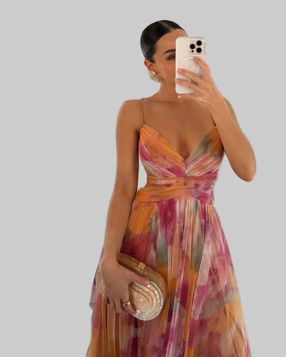 Luna | Pleated Flowing Strap Maxi Dress