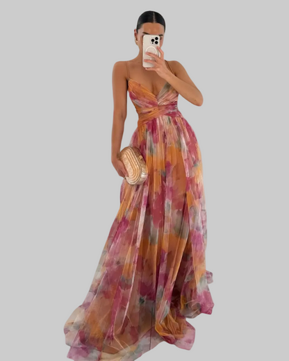 Luna | Pleated Flowing Strap Maxi Dress