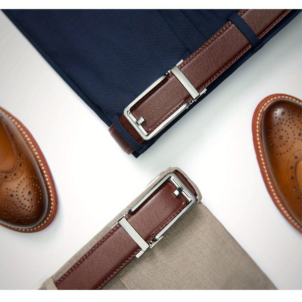 Cintura a cricchetto in pelle da uomo con chiusura a scatto – Stile casual e formale regolabile
