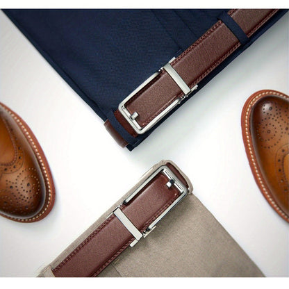 Cintura a cricchetto in pelle da uomo con chiusura a scatto – Stile casual e formale regolabile