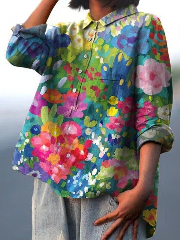 Jasimne | Damen Vintage Hübsches Floral Kunstdruck Freizeitshirt