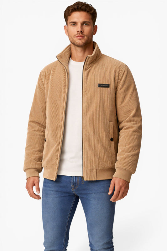 Men’s Fleece Lined Corduroy Jacket Warmth Comfort Stand Collar