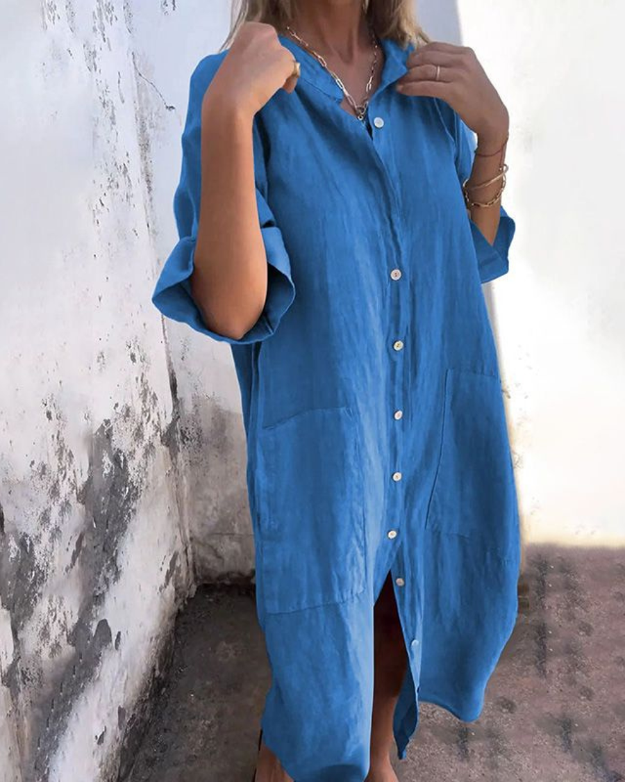 Robe Femme Chemise Oversize Boutonnée Fluide Décontractée Chic