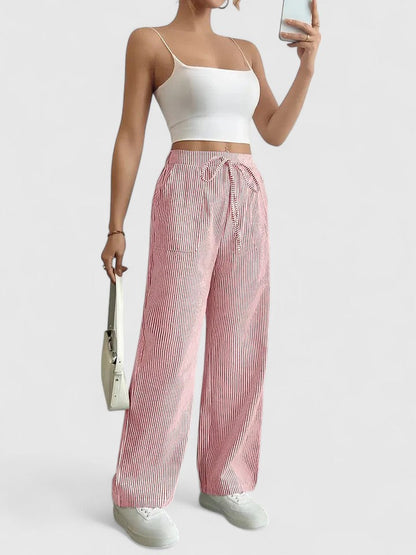 Rosie | Striped Drawstring Wide Leg Pants