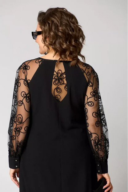 Atena – Elegantní Černé Šaty s Krajkovými Rukávy