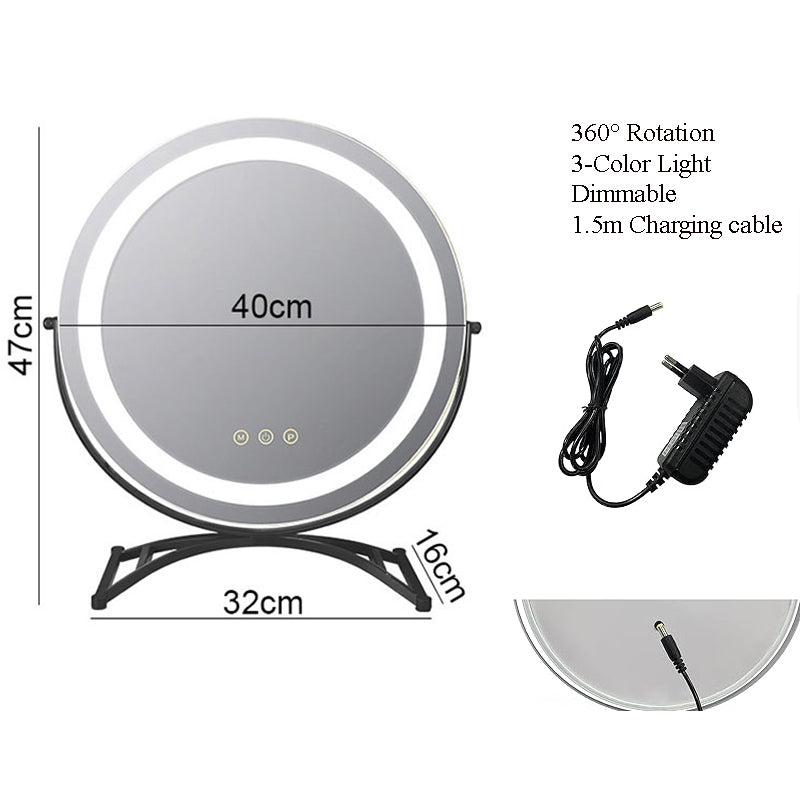 Make-up Spiegel LED Verlichting Oplaadbaar 40cm 360° Draaibaar Dimbaar 3 Lichtmodi