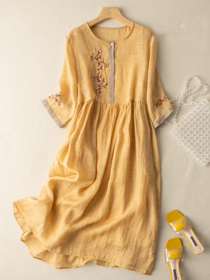 Robe en Coton et Lin Brodée pour Femme – Design Ethnique et Confortable