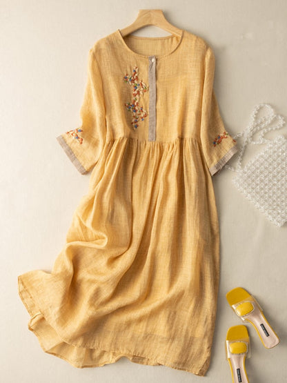 Robe en Coton et Lin Brodée pour Femme – Design Ethnique et Confortable