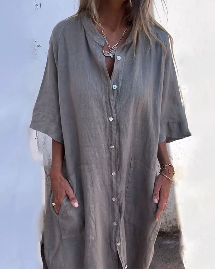 Robe Femme Chemise Oversize Boutonnée Fluide Décontractée Chic