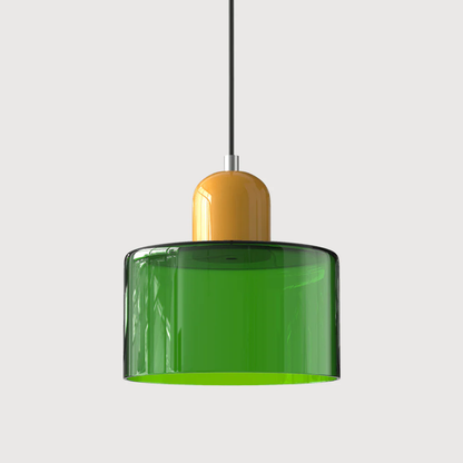 Tusa – Retro hänglampa med orange glaskupa & grön ovandel