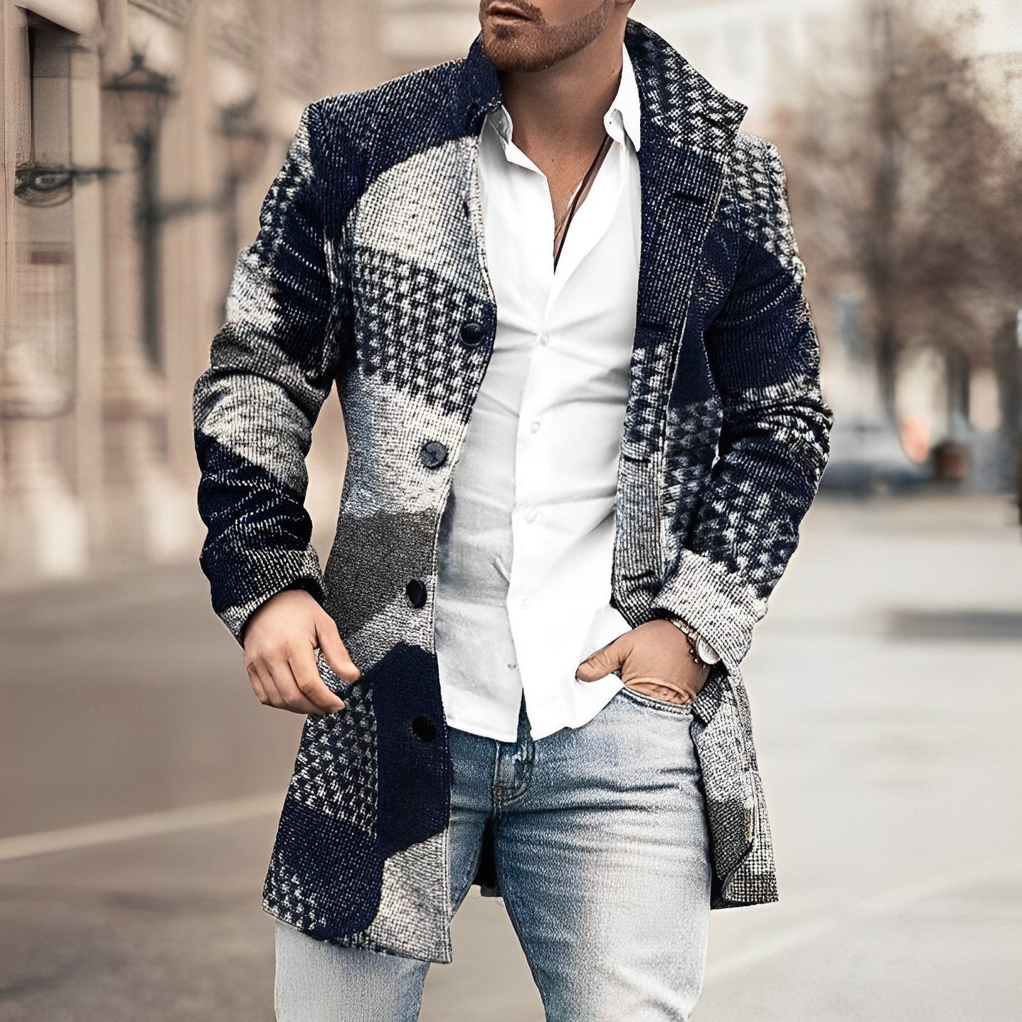 Tate | stylish Long na guziki coat dla mężczyzn