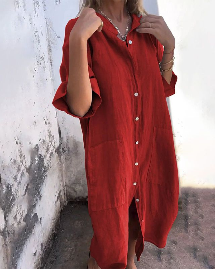 Robe Femme Chemise Oversize Boutonnée Fluide Décontractée Chic
