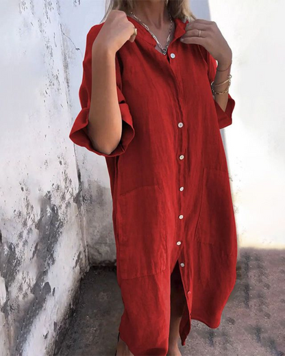 Robe Femme Chemise Oversize Boutonnée Fluide Décontractée Chic