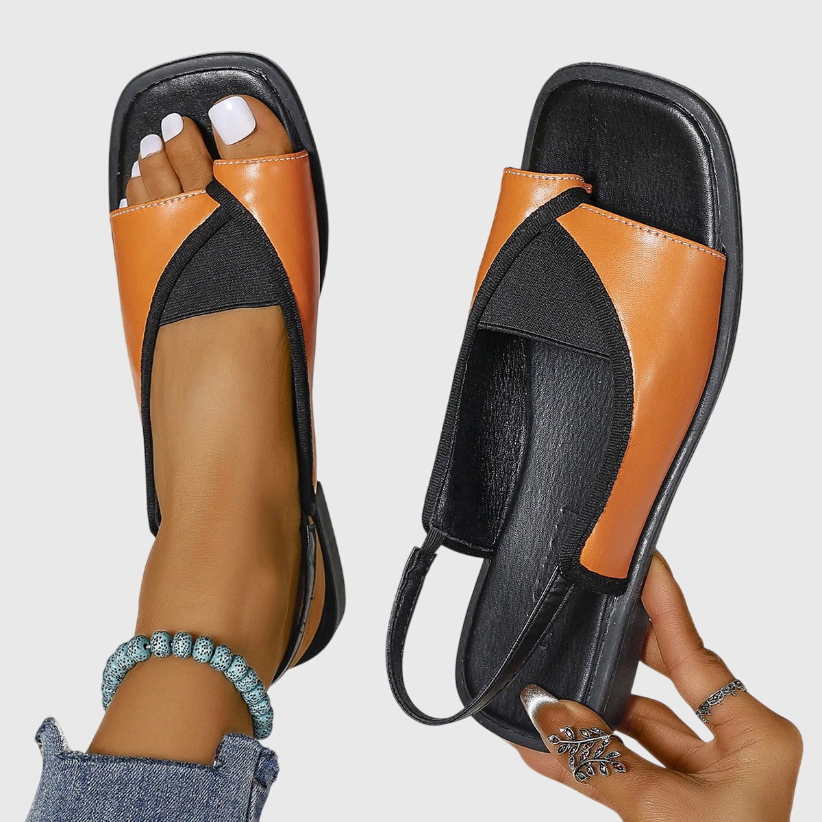 Womens Contrast Strap Flat Sandals
