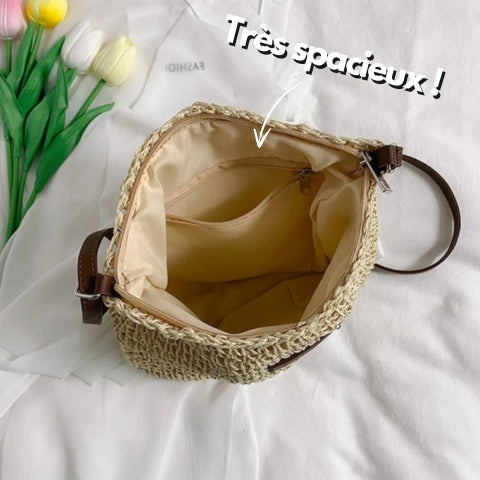 Women's Straw Shoulder Bag | Vegan Leather Strap