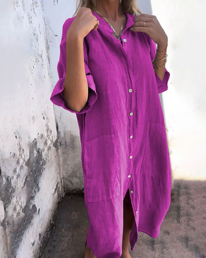 Robe Femme Chemise Oversize Boutonnée Fluide Décontractée Chic