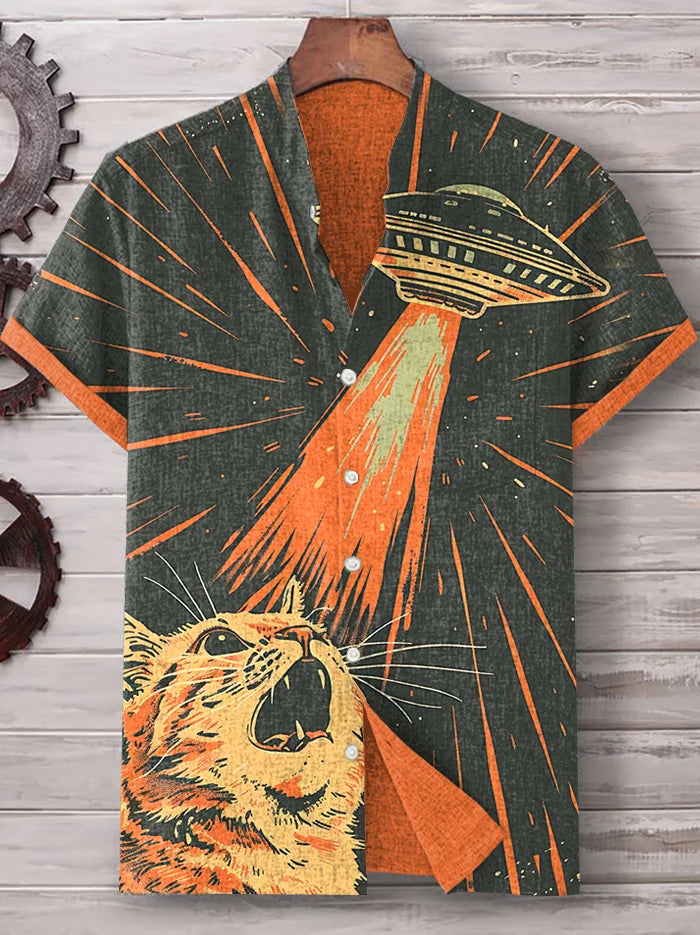 Katten UFO Aanval Japanse Stijl - Linnen blend