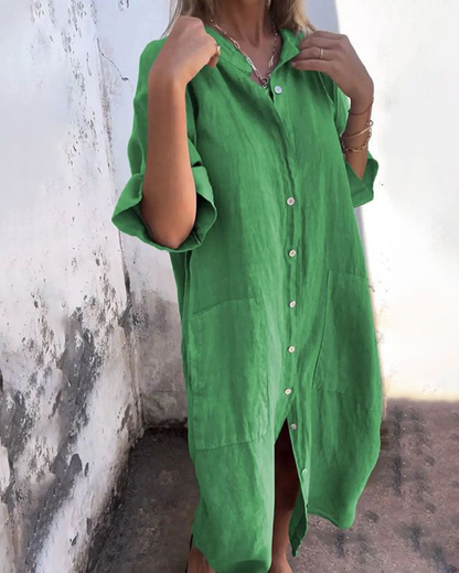 Robe Femme Chemise Oversize Boutonnée Fluide Décontractée Chic