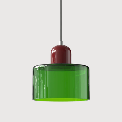 Tusa – Retro hänglampa med orange glaskupa & grön ovandel