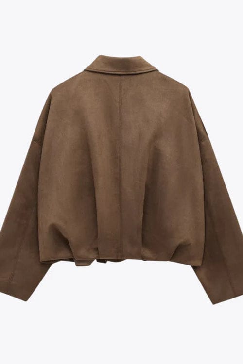 Jen - Faux Suede Batwing Sleeve Bomber Jacket