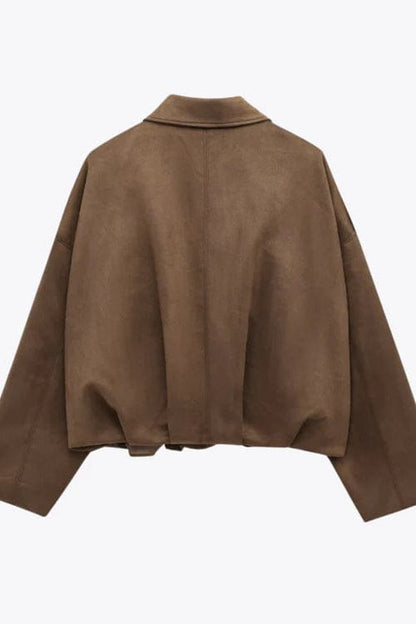 Jen - Faux Suede Batwing Sleeve Bomber Jacket