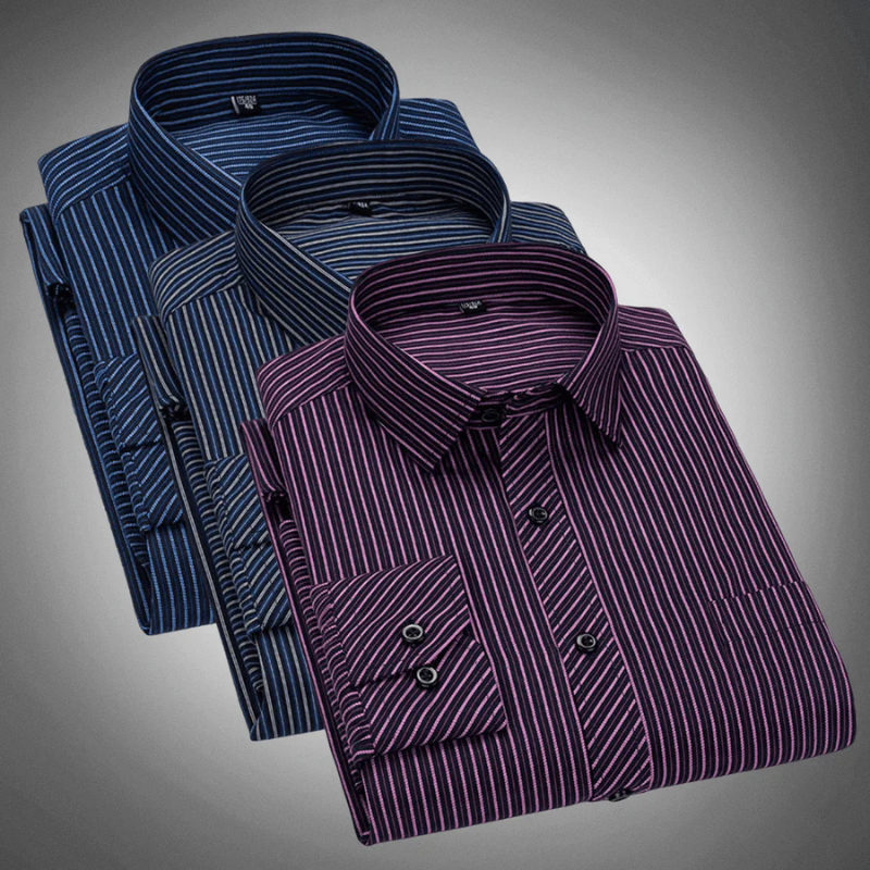 Men's Linen Long Sleeve Striped Dress Shirt