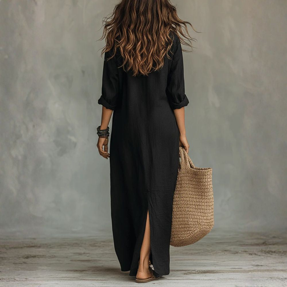 Natalie - Robe longue à coupe décontractée et agencement naturel