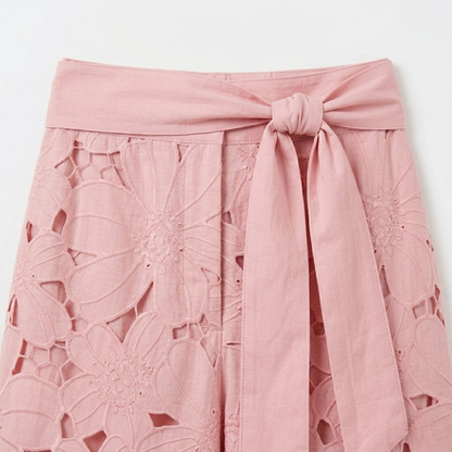 Ensemble Deux Pièces Femme avec Haut Court en Dentelle et Pantalon Large