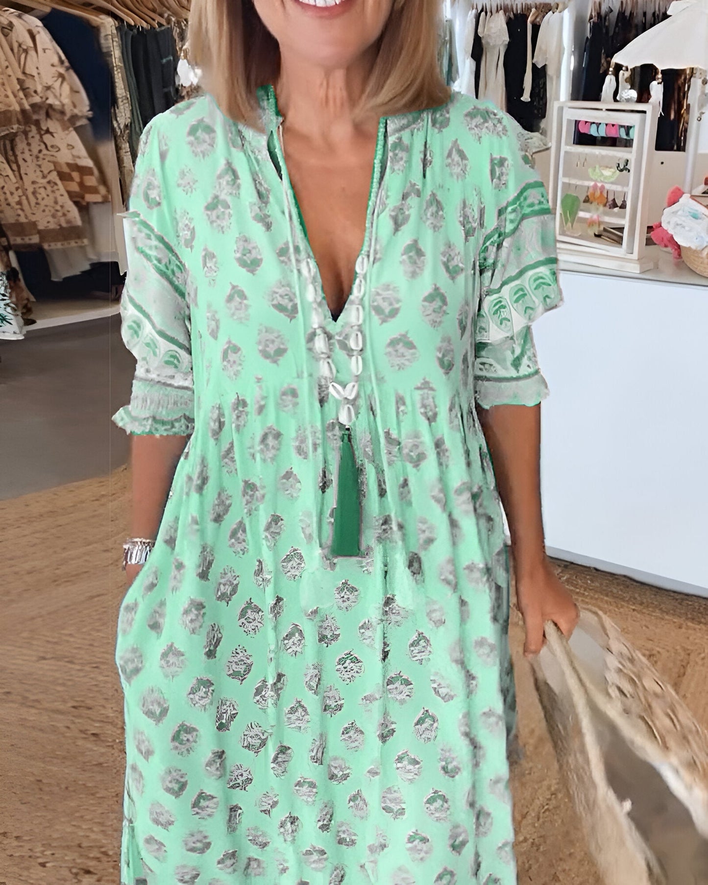 Inès – Robe maxi bohème à col en V motif floral femme