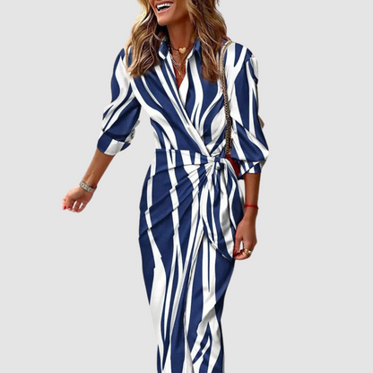 Caela | Elegant Striped Midi Dress