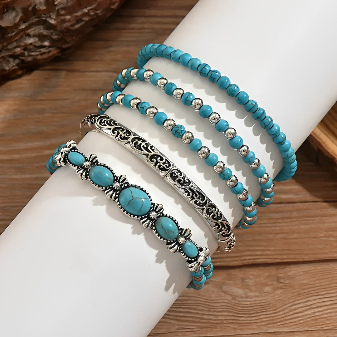 Lucia | Boho Turquoise Beaded Bracelet Set